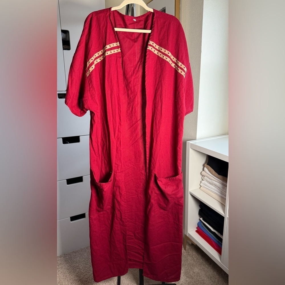 Beautiful Women’s Plus Size Red Pajama Robe with Front Pockets